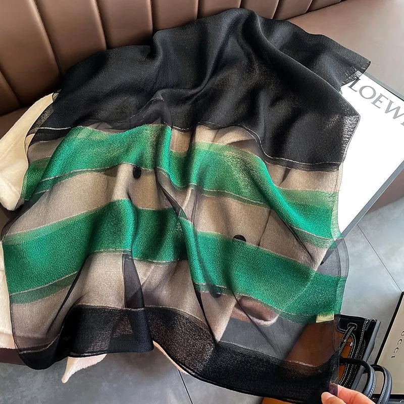 Korean Style New Contrast Color Warm Scarf Fashionable Western Style Gift Giving Long Shawl Women's Silk Blended Scarf