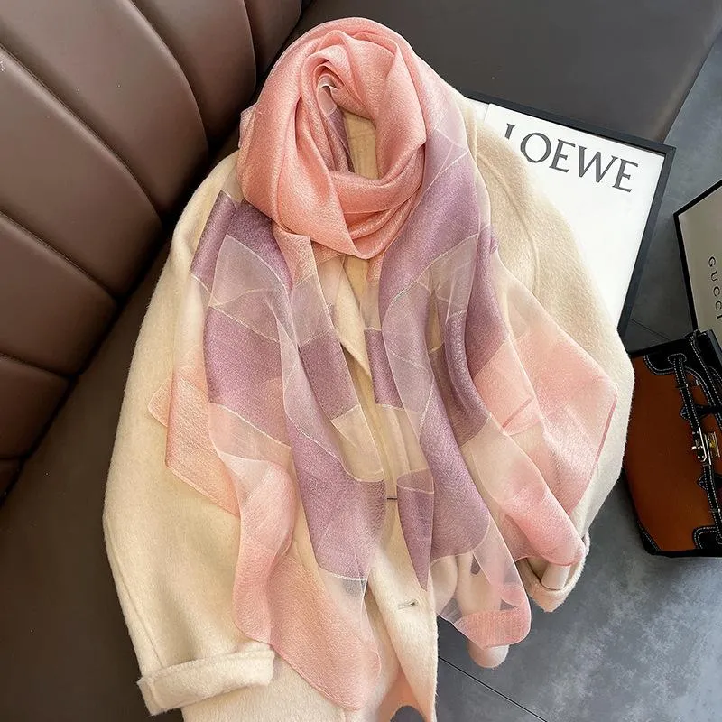 Korean Style New Contrast Color Warm Scarf Fashionable Western Style Gift Giving Long Shawl Women's Silk Blended Scarf