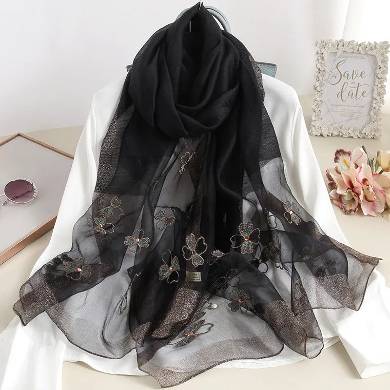 Korean Style New Contrast Color Warm Scarf Fashionable Western Style Gift Giving Long Shawl Women's Silk Blended Scarf