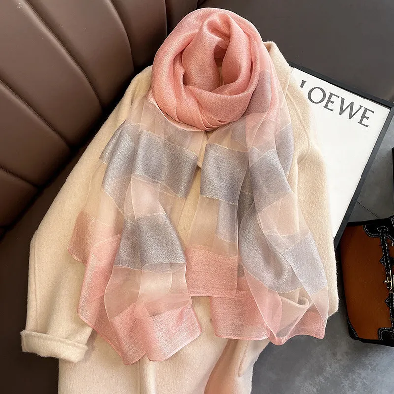 Korean Style New Contrast Color Warm Scarf Fashionable Western Style Gift Giving Long Shawl Women's Silk Blended Scarf