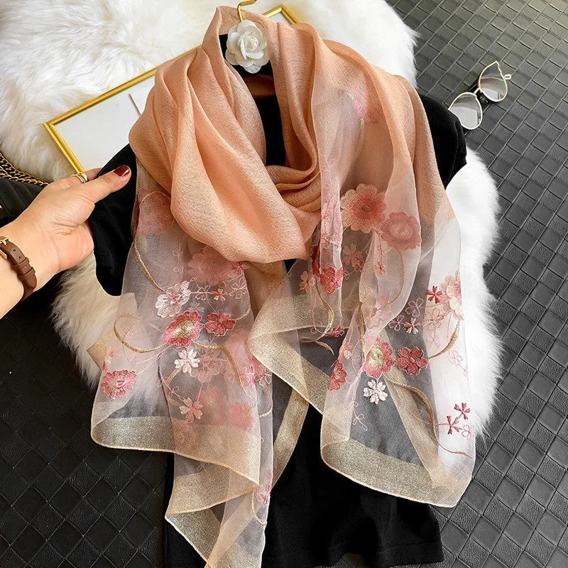 Korean Style New Contrast Color Warm Scarf Fashionable Western Style Gift Giving Long Shawl Women's Silk Blended Scarf