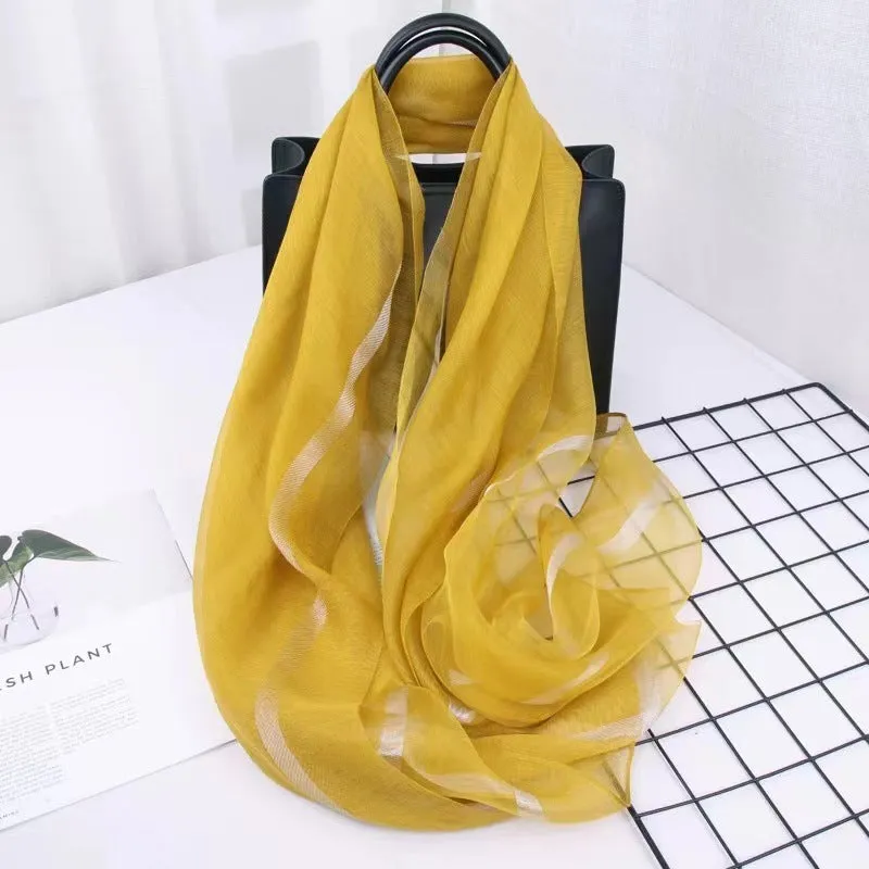 Korean Style New Contrast Color Warm Scarf Fashionable Western Style Gift Giving Long Shawl Women's Silk Blended Scarf