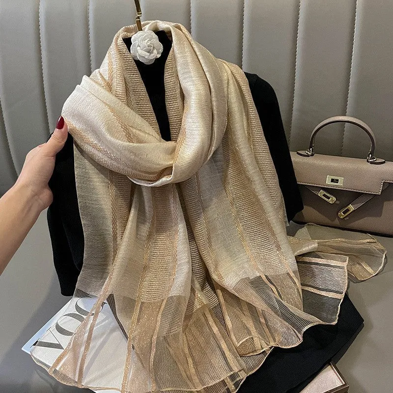 Korean Style New Contrast Color Warm Scarf Fashionable Western Style Gift Giving Long Shawl Women's Silk Blended Scarf