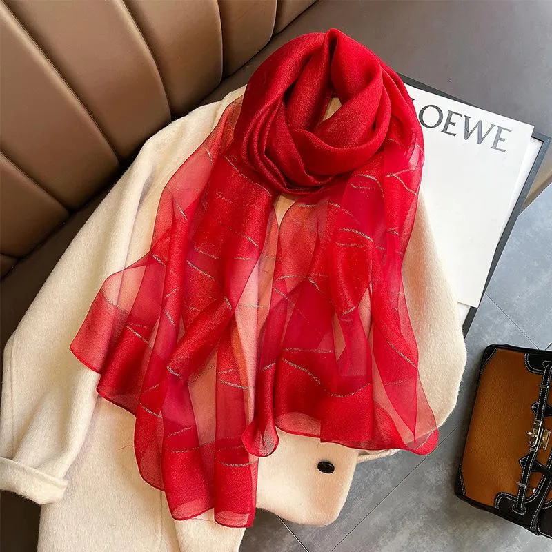 Korean Style New Contrast Color Warm Scarf Fashionable Western Style Gift Giving Long Shawl Women's Silk Blended Scarf