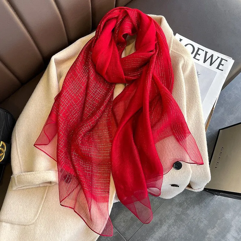Korean Style New Contrast Color Warm Scarf Fashionable Western Style Gift Giving Long Shawl Women's Silk Blended Scarf
