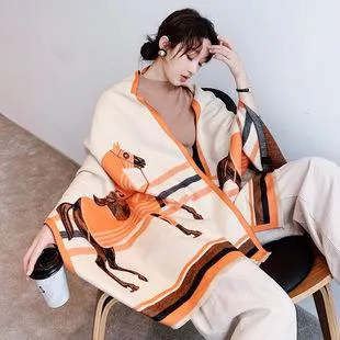 Korean Style New Contrast Color Warm Scarf Fashionable Western Style Gift Giving Long Shawl Women's Silk Blended Scarf