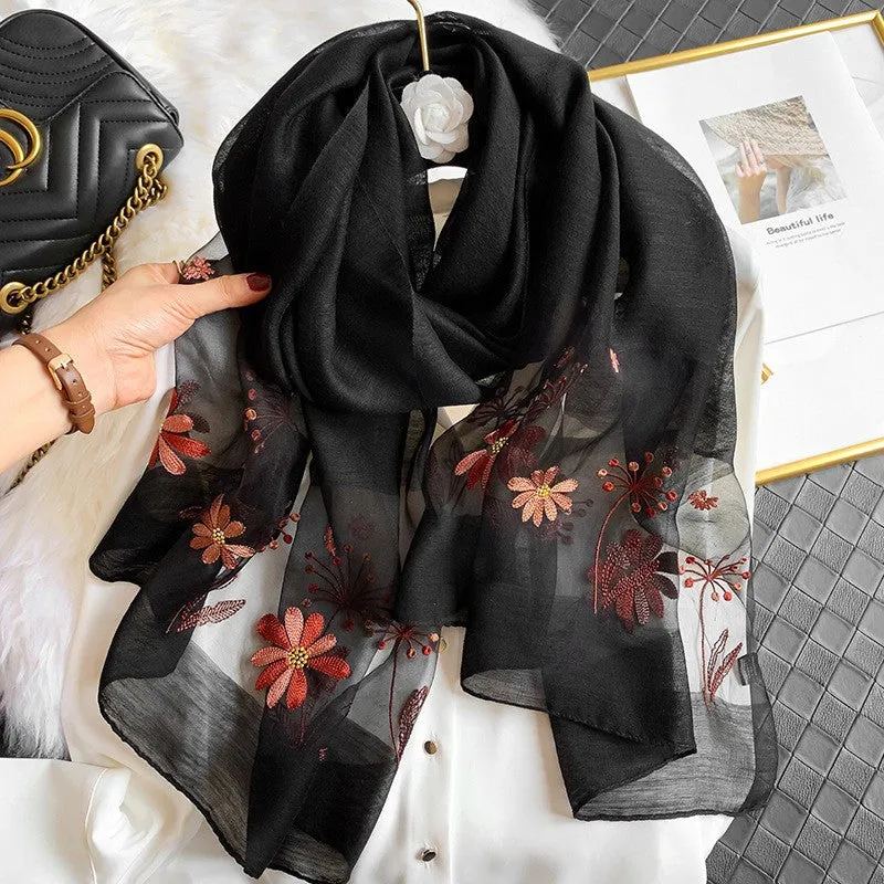Korean Style New Contrast Color Warm Scarf Fashionable Western Style Gift Giving Long Shawl Women's Silk Blended Scarf