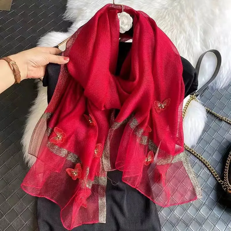 Korean Style New Contrast Color Warm Scarf Fashionable Western Style Gift Giving Long Shawl Women's Silk Blended Scarf