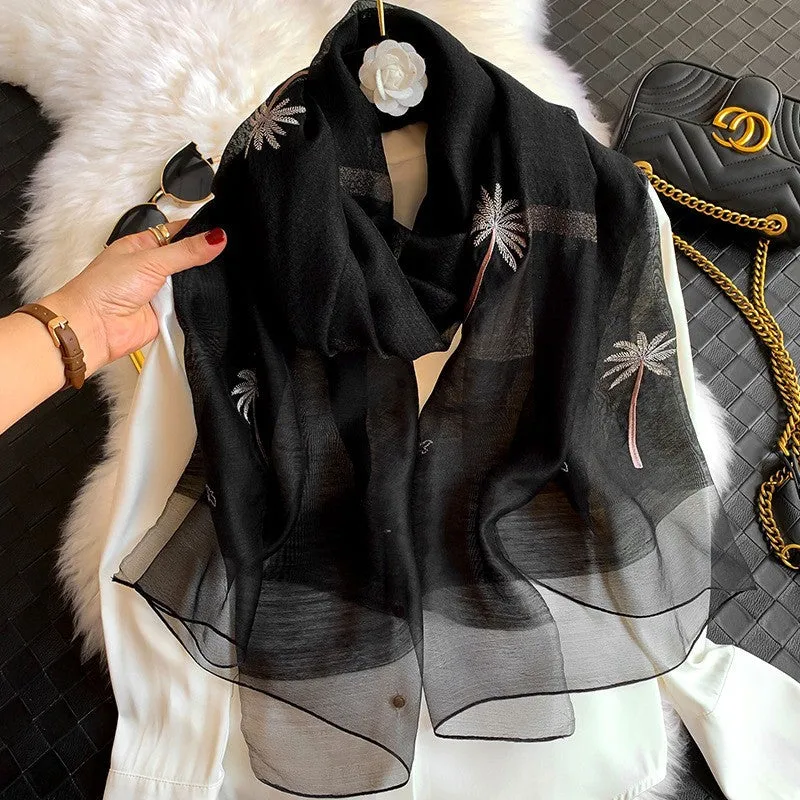 Korean Style New Contrast Color Warm Scarf Fashionable Western Style Gift Giving Long Shawl Women's Silk Blended Scarf