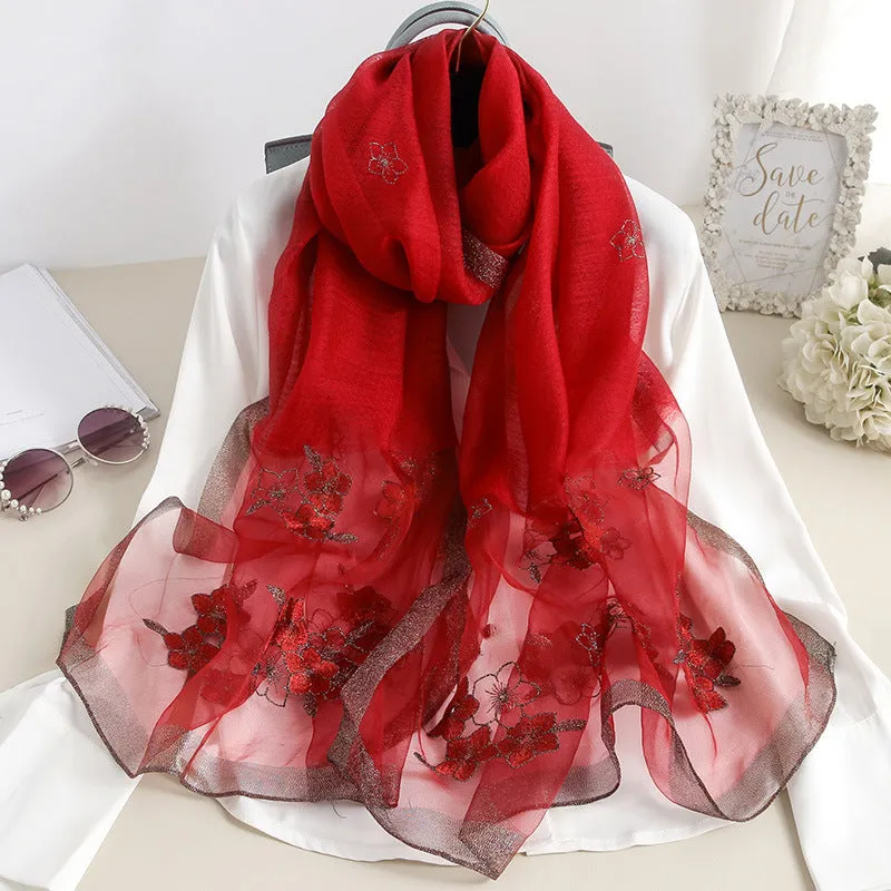 Korean Style New Contrast Color Warm Scarf Fashionable Western Style Gift Giving Long Shawl Women's Silk Blended Scarf