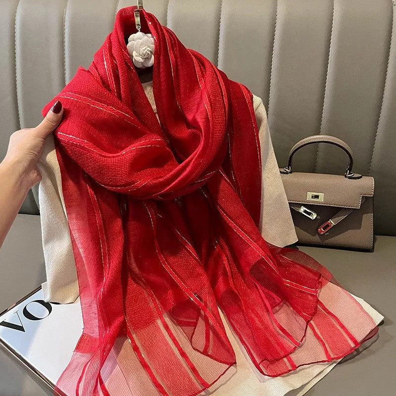 Korean Style New Contrast Color Warm Scarf Fashionable Western Style Gift Giving Long Shawl Women's Silk Blended Scarf