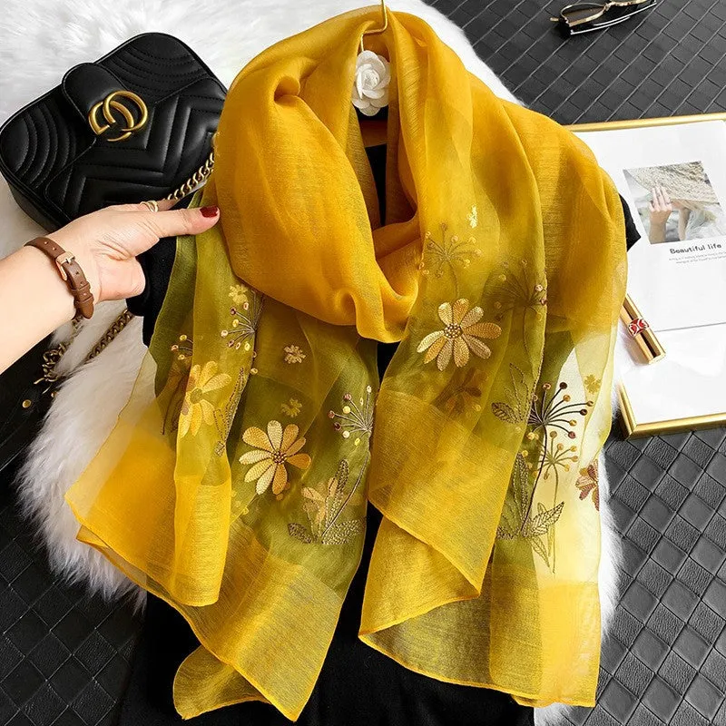 Korean Style New Contrast Color Warm Scarf Fashionable Western Style Gift Giving Long Shawl Women's Silk Blended Scarf