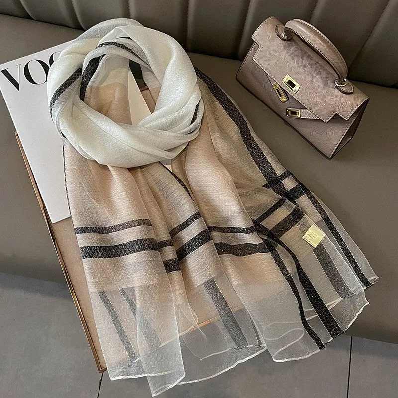 Korean Style New Contrast Color Warm Scarf Fashionable Western Style Gift Giving Long Shawl Women's Silk Blended Scarf