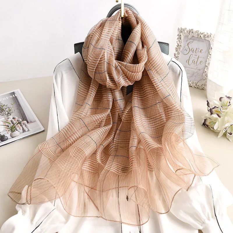 Korean Style New Contrast Color Warm Scarf Fashionable Western Style Gift Giving Long Shawl Women's Silk Blended Scarf