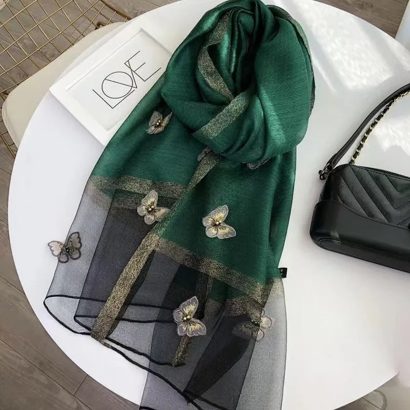 Korean Style New Contrast Color Warm Scarf Fashionable Western Style Gift Giving Long Shawl Women's Silk Blended Scarf