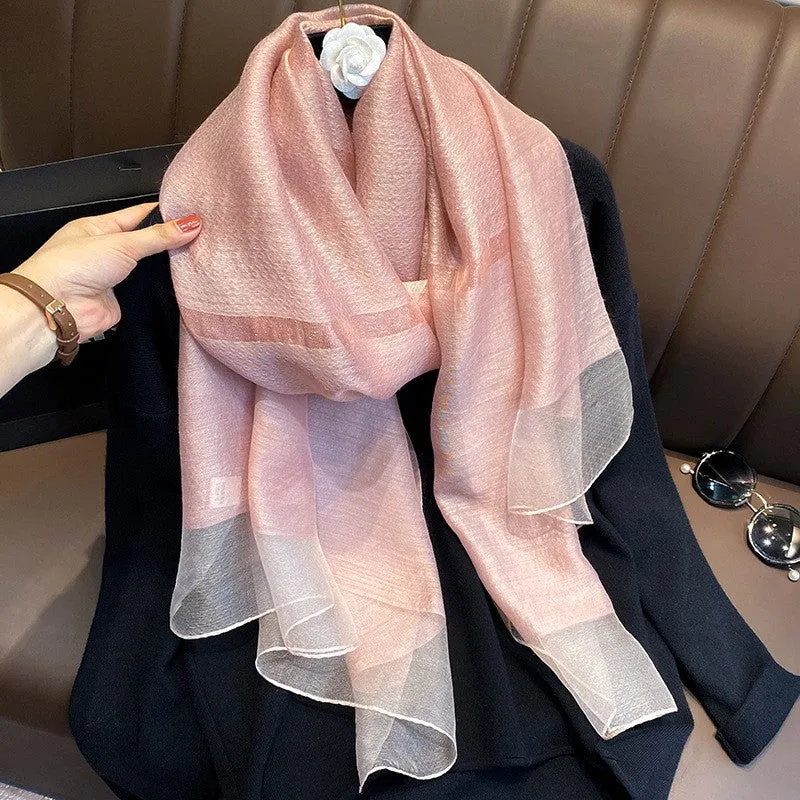 Korean Style New Contrast Color Warm Scarf Fashionable Western Style Gift Giving Long Shawl Women's Silk Blended Scarf