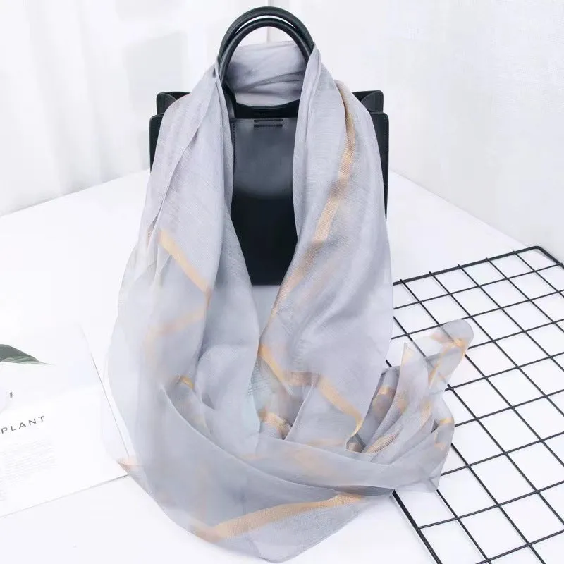 Korean Style New Contrast Color Warm Scarf Fashionable Western Style Gift Giving Long Shawl Women's Silk Blended Scarf