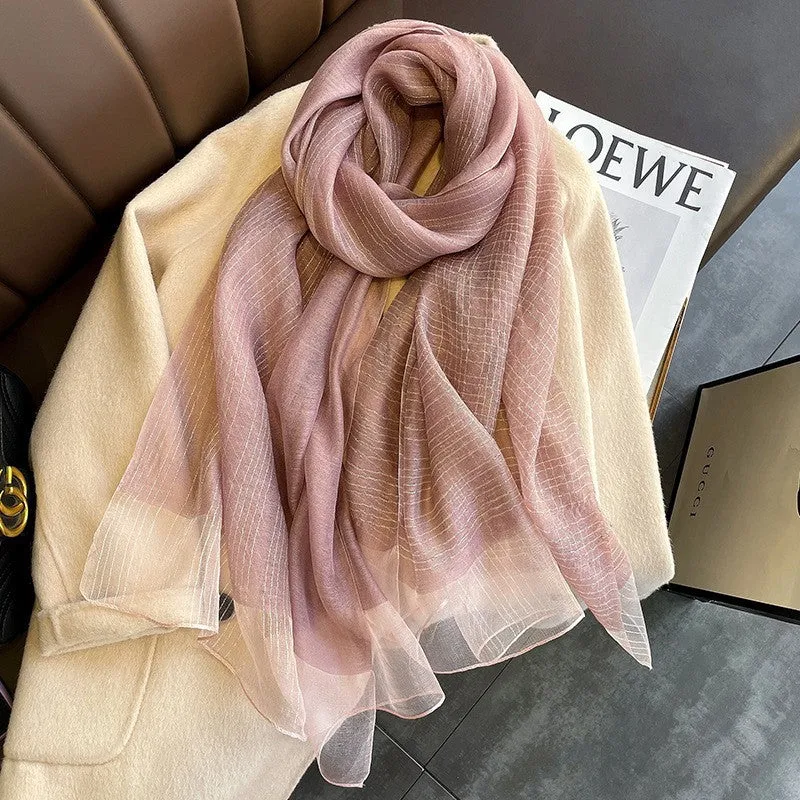 Korean Style New Contrast Color Warm Scarf Fashionable Western Style Gift Giving Long Shawl Women's Silk Blended Scarf