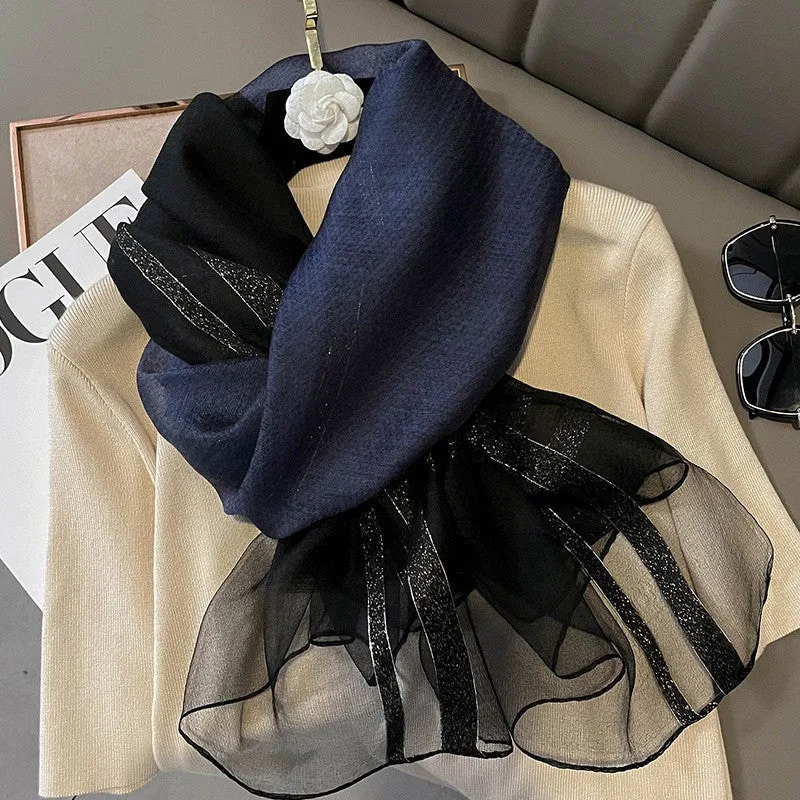 Korean Style New Contrast Color Warm Scarf Fashionable Western Style Gift Giving Long Shawl Women's Silk Blended Scarf