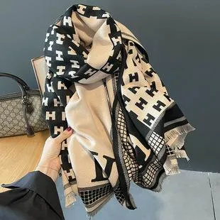Korean Style New Contrast Color Warm Scarf Fashionable Western Style Gift Giving Long Shawl Women's Silk Blended Scarf
