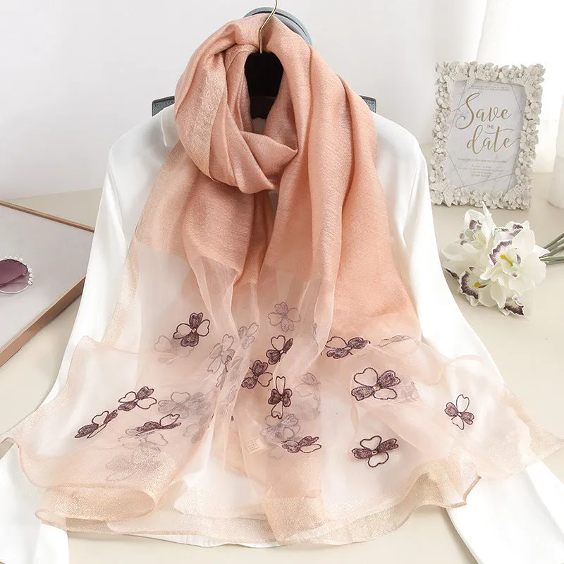 Korean Style New Contrast Color Warm Scarf Fashionable Western Style Gift Giving Long Shawl Women's Silk Blended Scarf