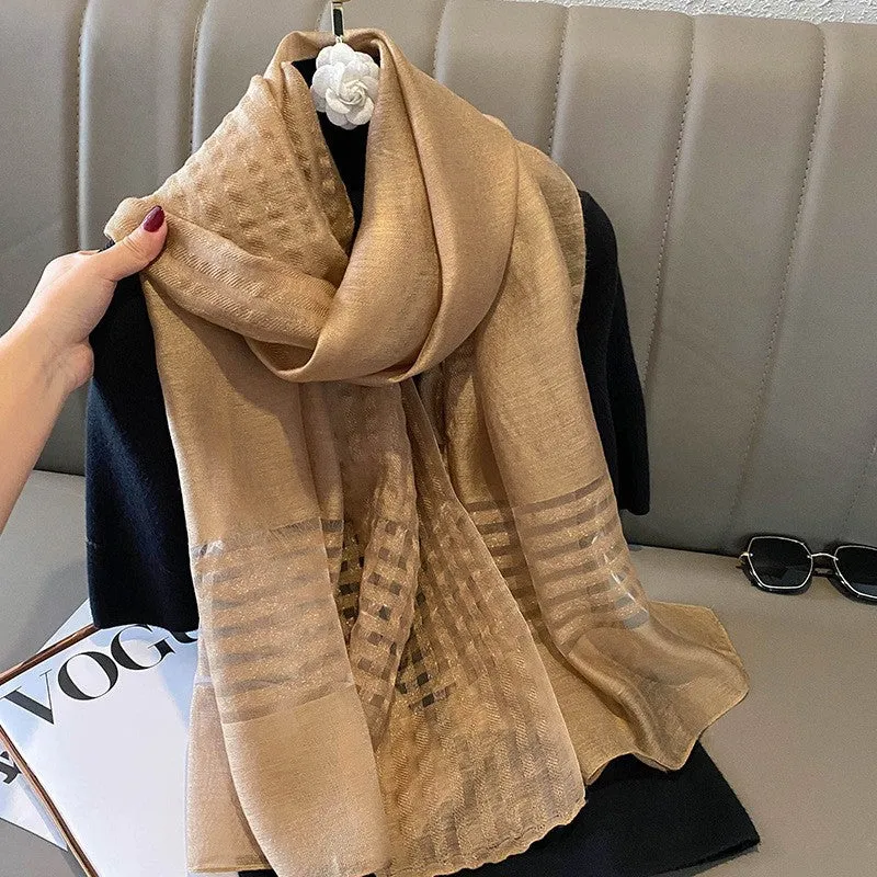 Korean Style New Contrast Color Warm Scarf Fashionable Western Style Gift Giving Long Shawl Women's Silk Blended Scarf