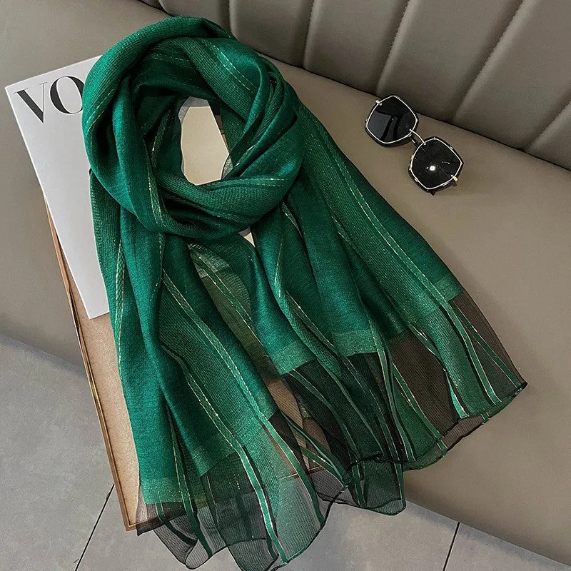 Korean Style New Contrast Color Warm Scarf Fashionable Western Style Gift Giving Long Shawl Women's Silk Blended Scarf