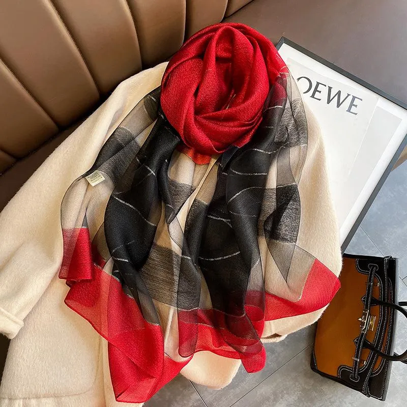 Korean Style New Contrast Color Warm Scarf Fashionable Western Style Gift Giving Long Shawl Women's Silk Blended Scarf
