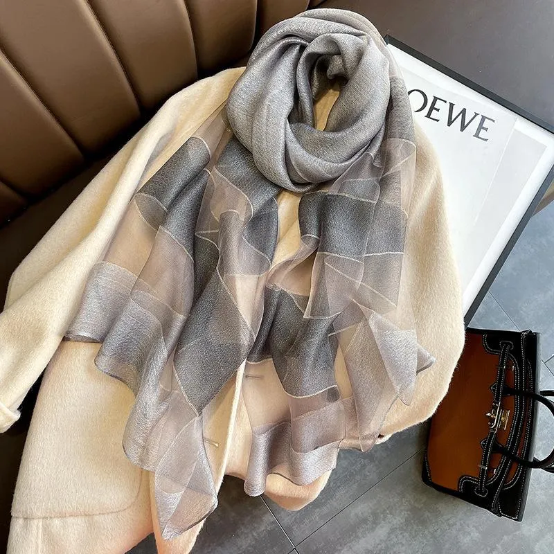 Korean Style New Contrast Color Warm Scarf Fashionable Western Style Gift Giving Long Shawl Women's Silk Blended Scarf