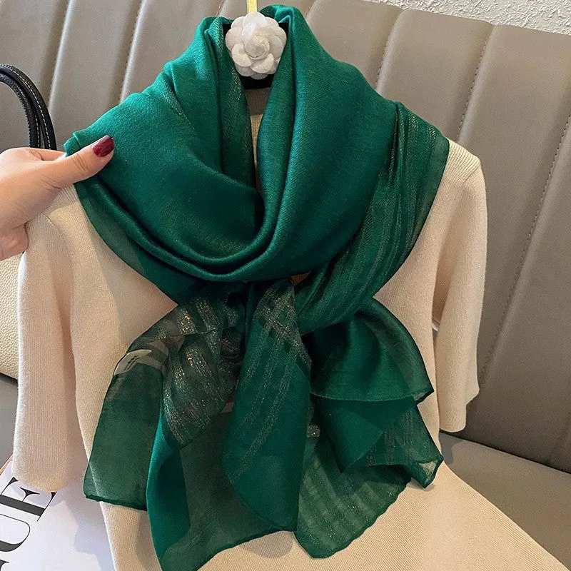 Korean Style New Contrast Color Warm Scarf Fashionable Western Style Gift Giving Long Shawl Women's Silk Blended Scarf