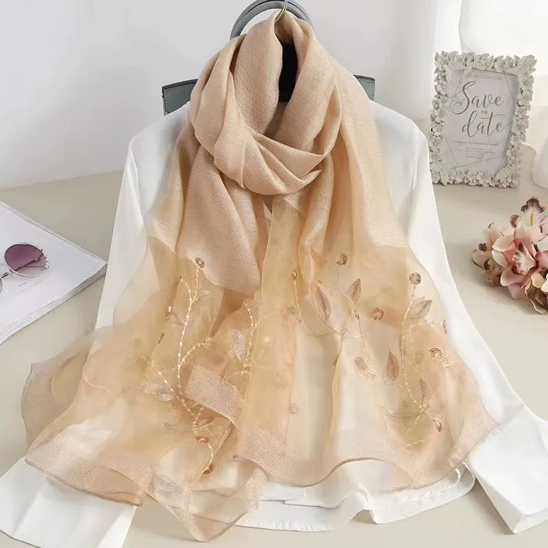 Korean Style New Contrast Color Warm Scarf Fashionable Western Style Gift Giving Long Shawl Women's Silk Blended Scarf