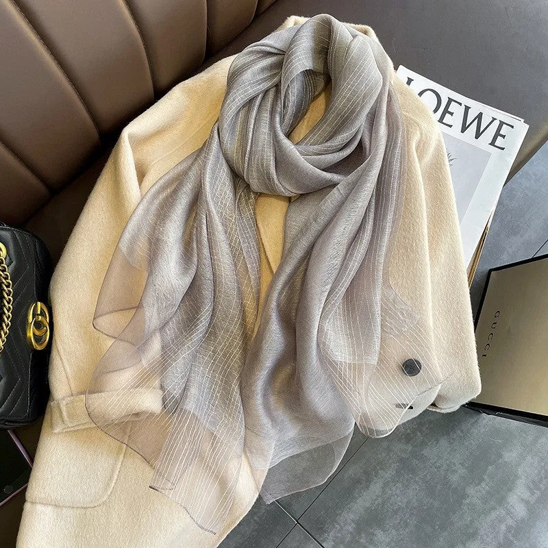 Korean Style New Contrast Color Warm Scarf Fashionable Western Style Gift Giving Long Shawl Women's Silk Blended Scarf