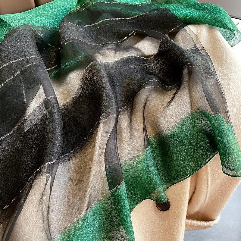 Korean Style New Contrast Color Warm Scarf Fashionable Western Style Gift Giving Long Shawl Women's Silk Blended Scarf
