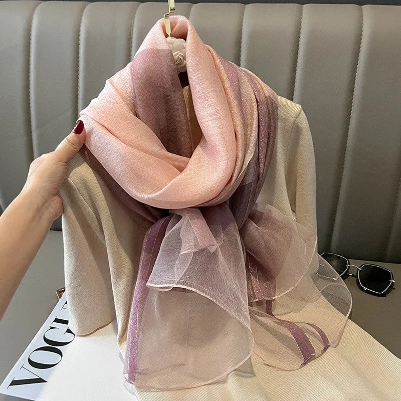 Korean Style New Contrast Color Warm Scarf Fashionable Western Style Gift Giving Long Shawl Women's Silk Blended Scarf
