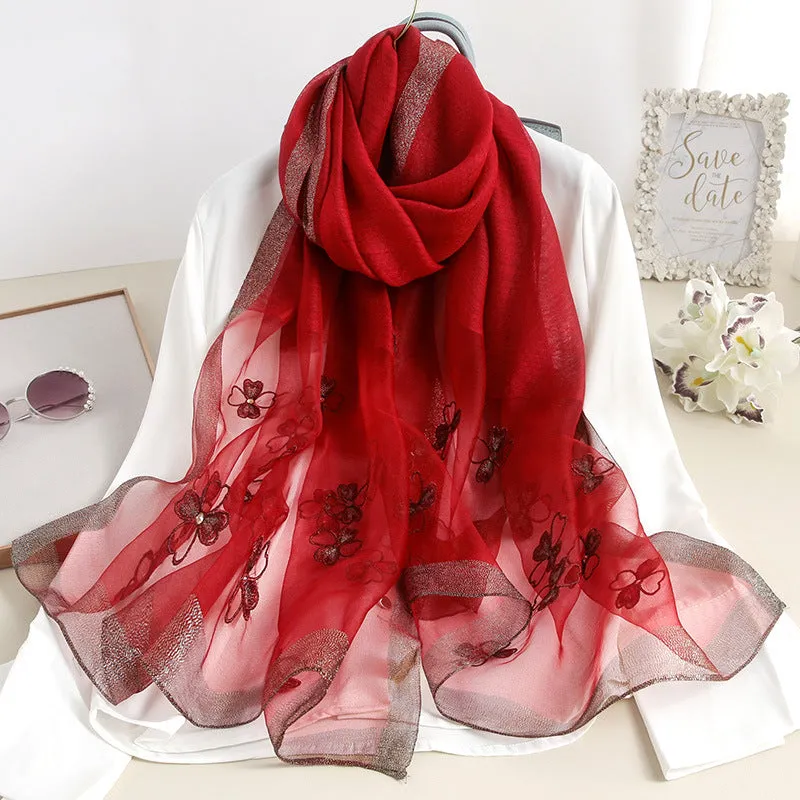 Korean Style New Contrast Color Warm Scarf Fashionable Western Style Gift Giving Long Shawl Women's Silk Blended Scarf