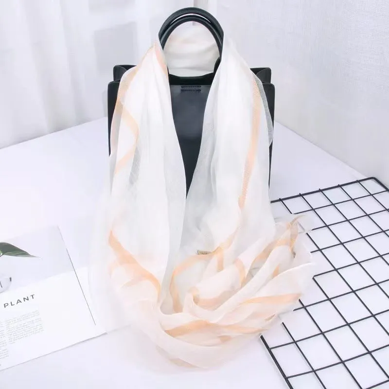 Korean Style New Contrast Color Warm Scarf Fashionable Western Style Gift Giving Long Shawl Women's Silk Blended Scarf