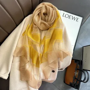 Korean Style New Contrast Color Warm Scarf Fashionable Western Style Gift Giving Long Shawl Women's Silk Blended Scarf
