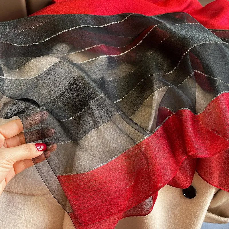Korean Style New Contrast Color Warm Scarf Fashionable Western Style Gift Giving Long Shawl Women's Silk Blended Scarf