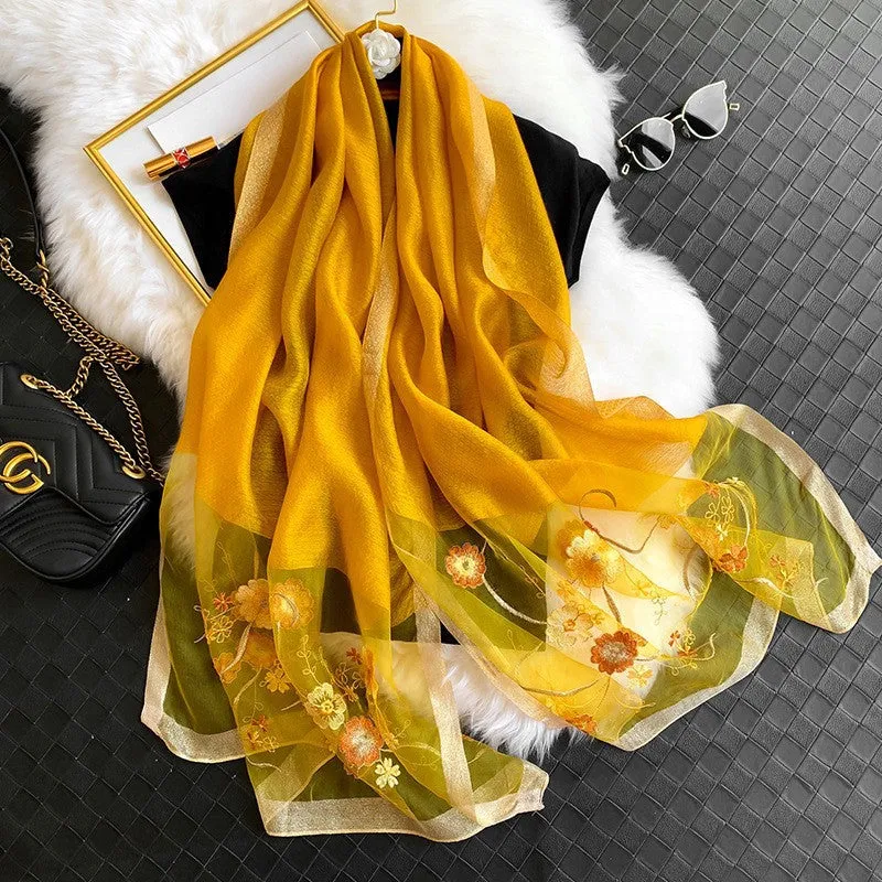 Korean Style New Contrast Color Warm Scarf Fashionable Western Style Gift Giving Long Shawl Women's Silk Blended Scarf