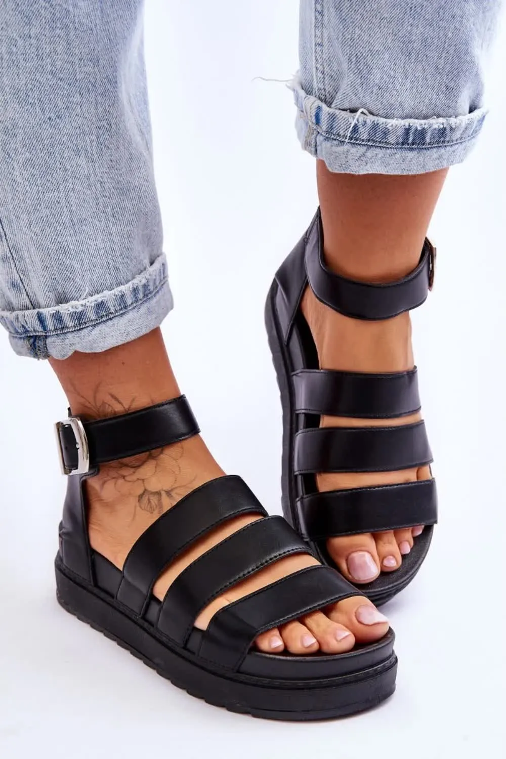 LADIES CHUNKY SOLE FLATFORM GLADIATOR STRAPPY SANDALS SHOES