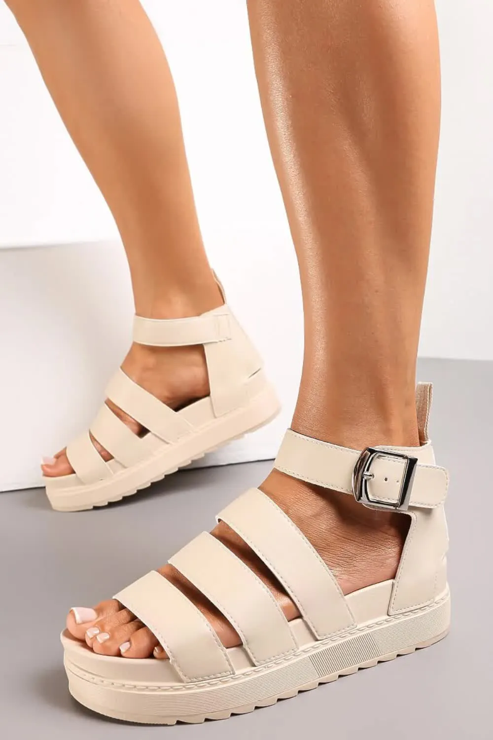 LADIES CHUNKY SOLE FLATFORM GLADIATOR STRAPPY SANDALS SHOES