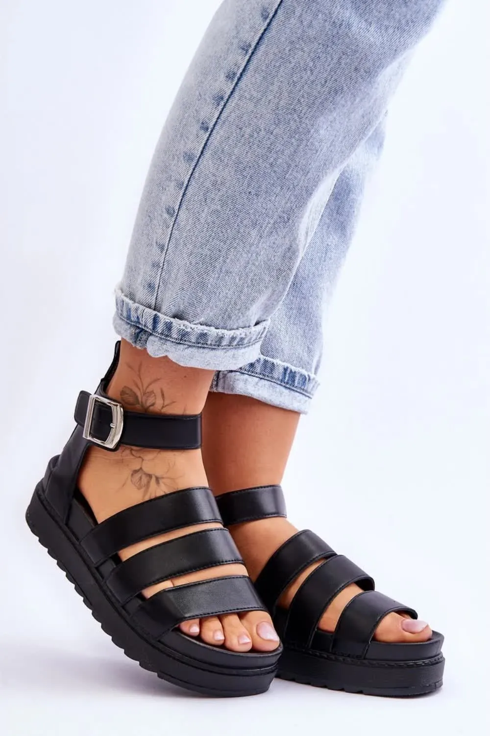 LADIES CHUNKY SOLE FLATFORM GLADIATOR STRAPPY SANDALS SHOES