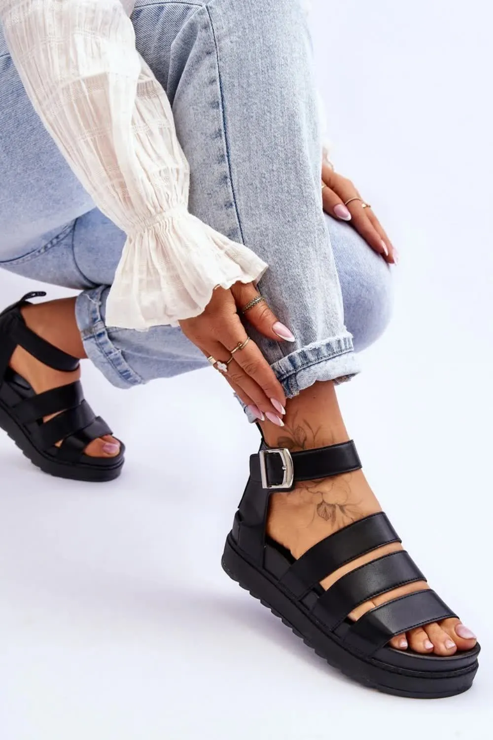LADIES CHUNKY SOLE FLATFORM GLADIATOR STRAPPY SANDALS SHOES