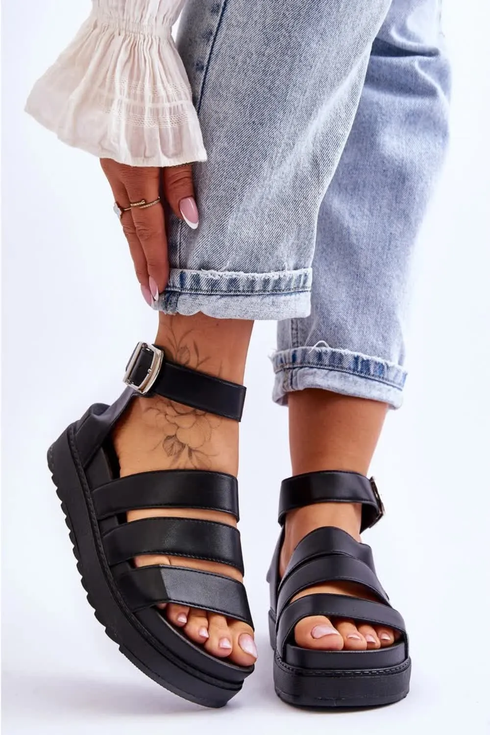 LADIES CHUNKY SOLE FLATFORM GLADIATOR STRAPPY SANDALS SHOES
