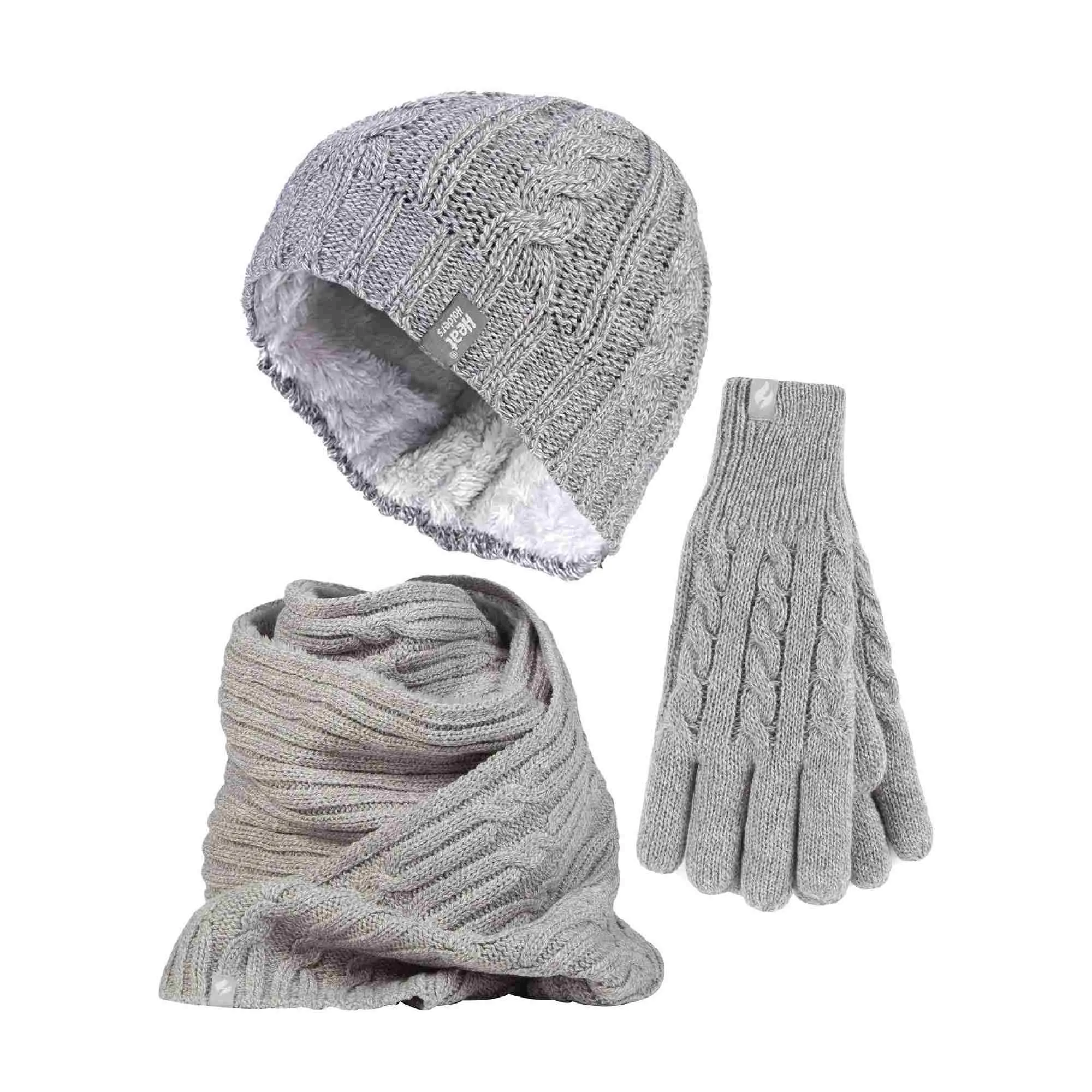 Ladies Knitted Thermal Hat Scarf & Gloves Set for Cold Weather