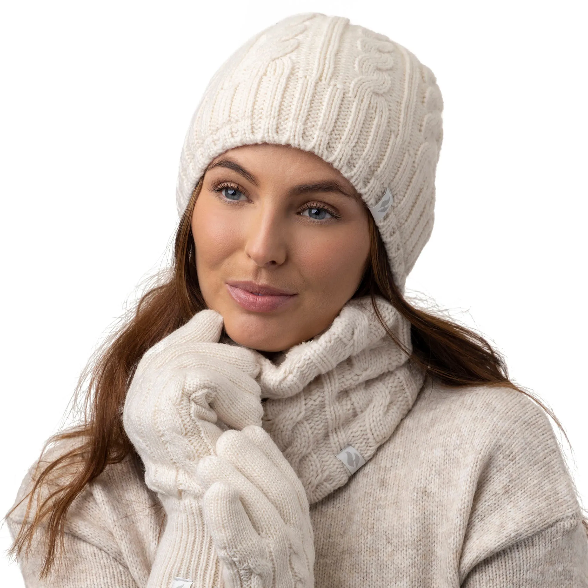 Ladies Knitted Thermal Hat Scarf & Gloves Set for Cold Weather