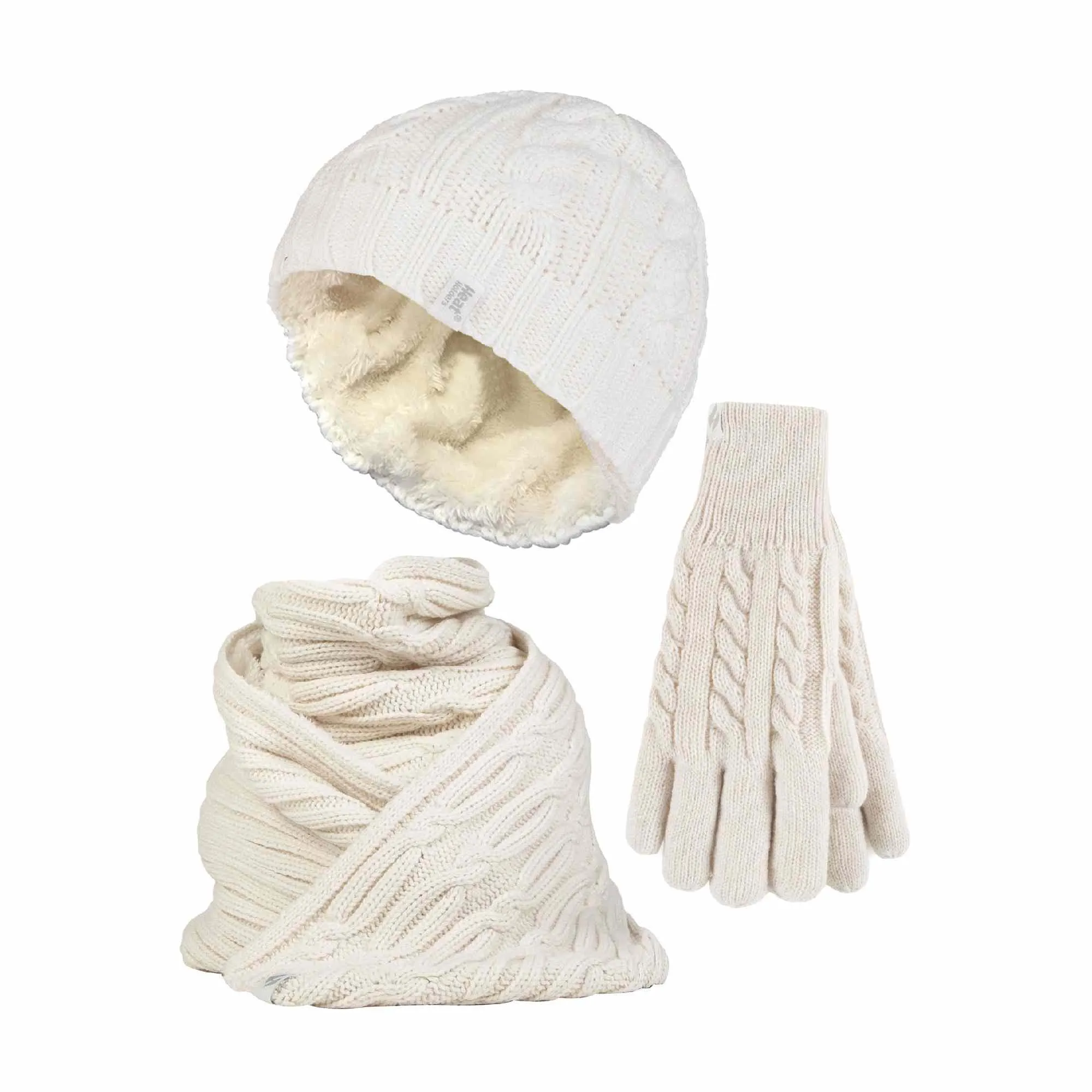 Ladies Knitted Thermal Hat Scarf & Gloves Set for Cold Weather