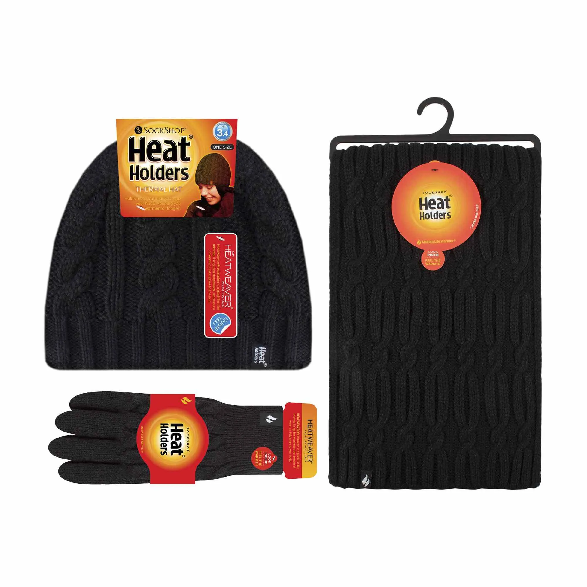 Ladies Knitted Thermal Hat Scarf & Gloves Set for Cold Weather