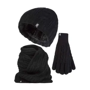 Ladies Knitted Thermal Hat Scarf & Gloves Set for Cold Weather