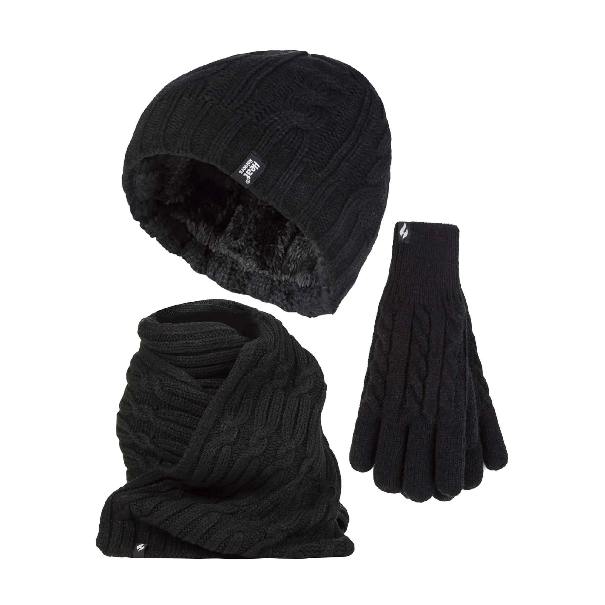 Ladies Knitted Thermal Hat Scarf & Gloves Set for Cold Weather
